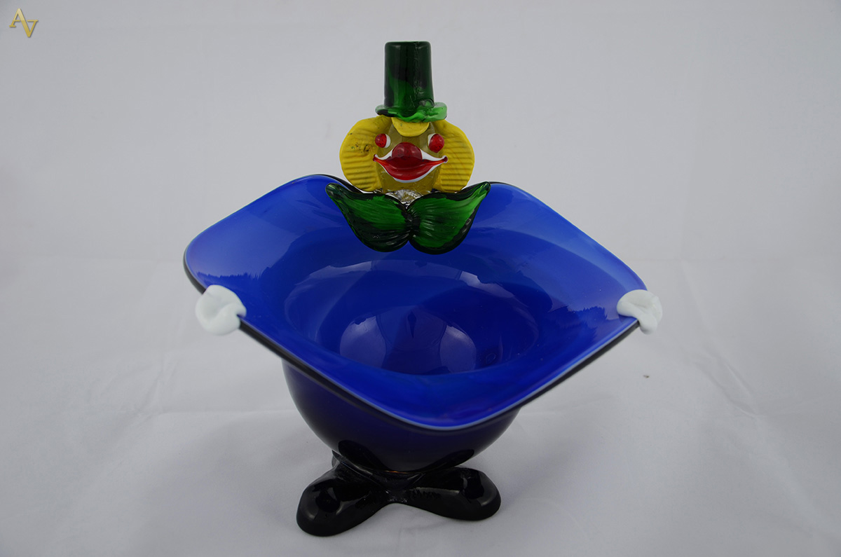 Palhaço baleiro de murano azul, alt. 22 cm.