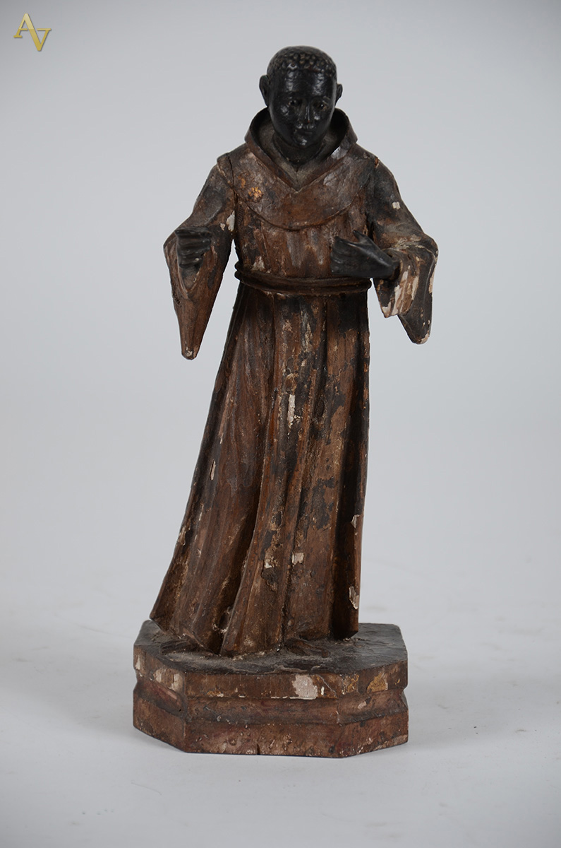 SÃO BENEDITO - Antiga imagem de madeira - Séc. XIX - Altura: 27 cm - foto 1 de 2