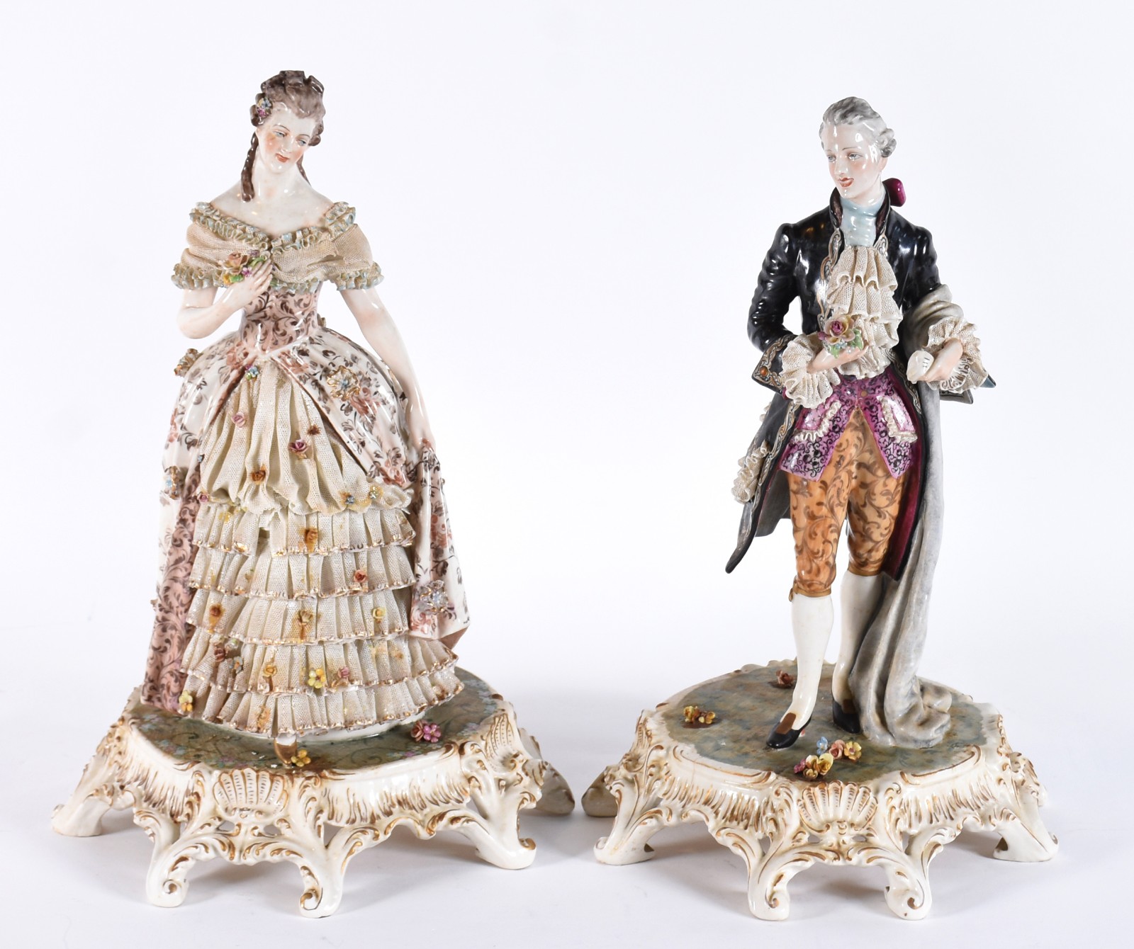 Par de esculturas de porcelana italiana Capo di Monti policromada... - foto 1 de 11