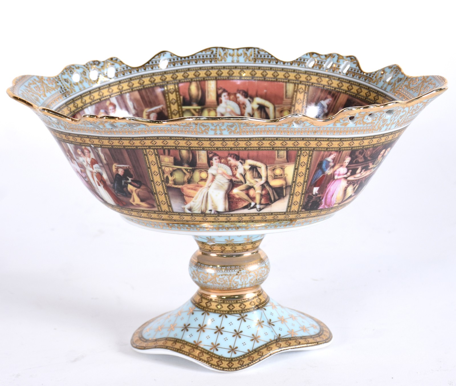 Centro de mesa de pé alto de porcelana francesa de Limoges, fundo... - foto 1 de 5