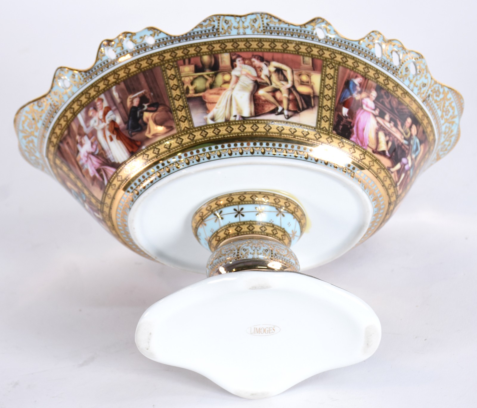 Centro de mesa de pé alto de porcelana francesa de Limoges, fundo... - foto 4 de 5