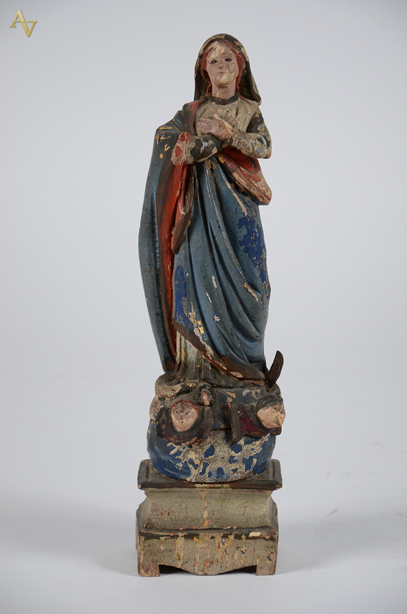 NOSSA SENHORA - Antiga imagem em madeira policromada com olhos de... - foto 1 de 2