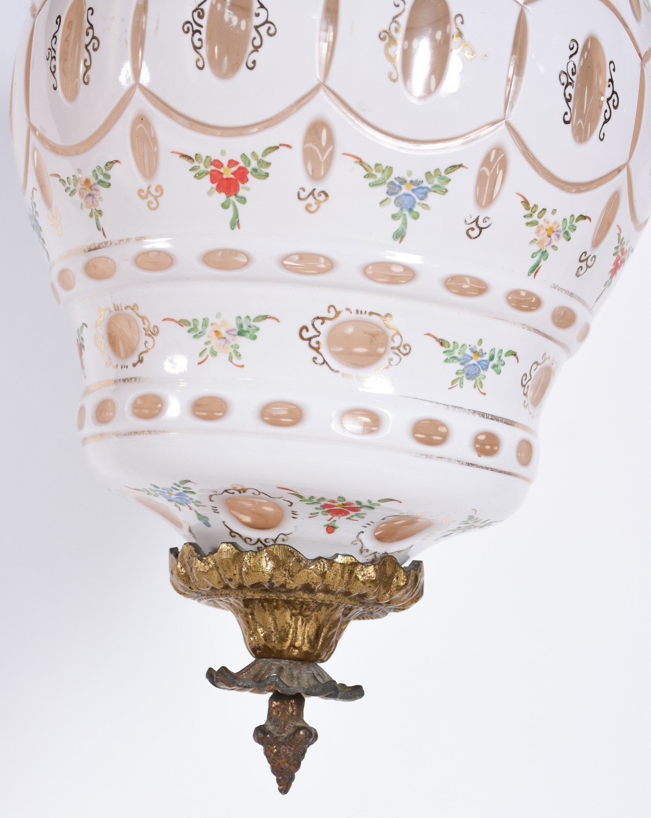 Lanterna de cristal overlay branco e salmon com pequenas flores em... - foto 2 de 2