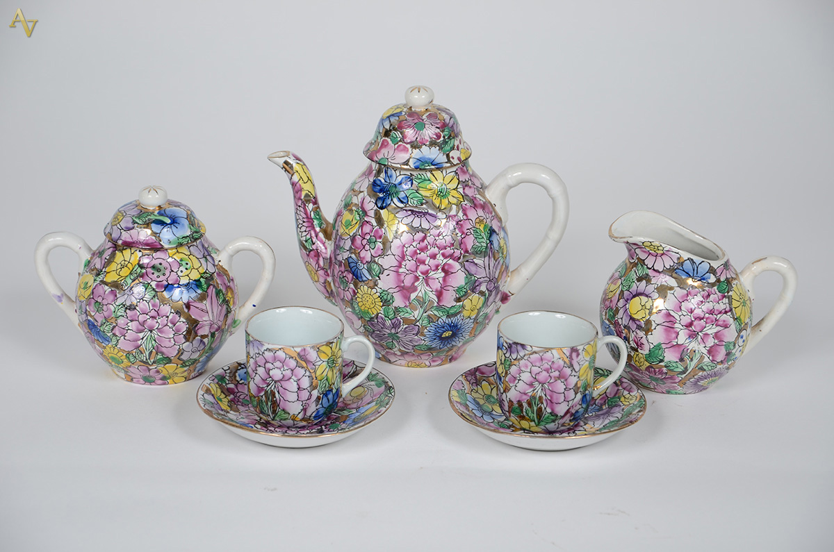 Conjunto para chá em porcelana chinesa , decoração floral em...