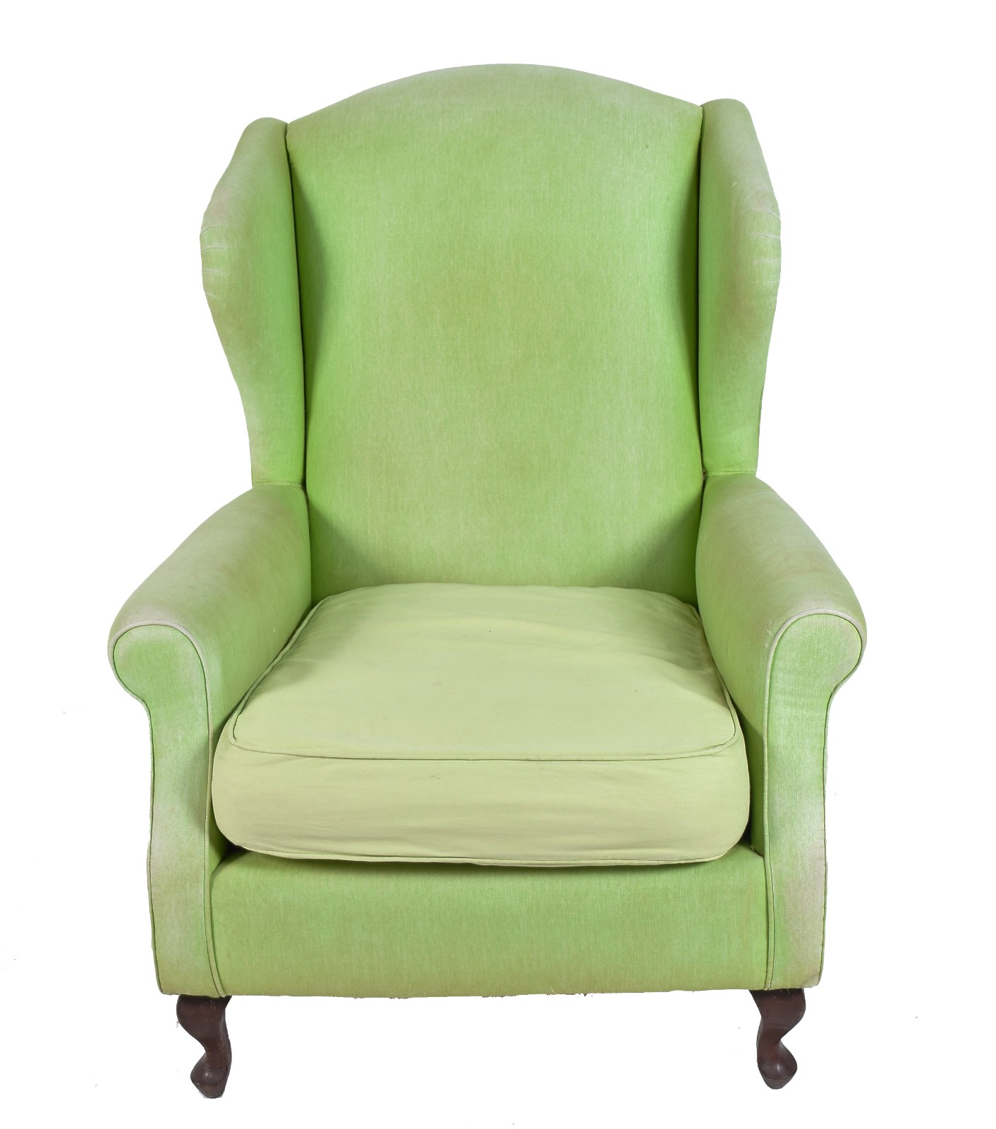 Bergere estofada e forrada com tecido na cor verde. Pés de madeira no... - foto 2 de 4
