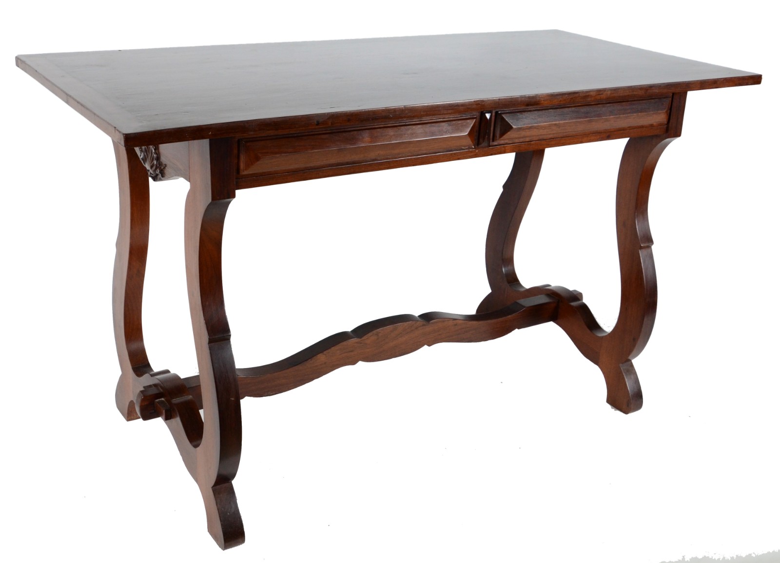 Mesa de jacarandá com duas gavetas, pernas recortadas em forma de... - foto 2 de 2