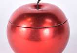 Balde de gelo de metal vermelho feitio  maçã, i... - Balde de gelo de metal vermelho feitio  maçã, interior de vidro. Anos 60.