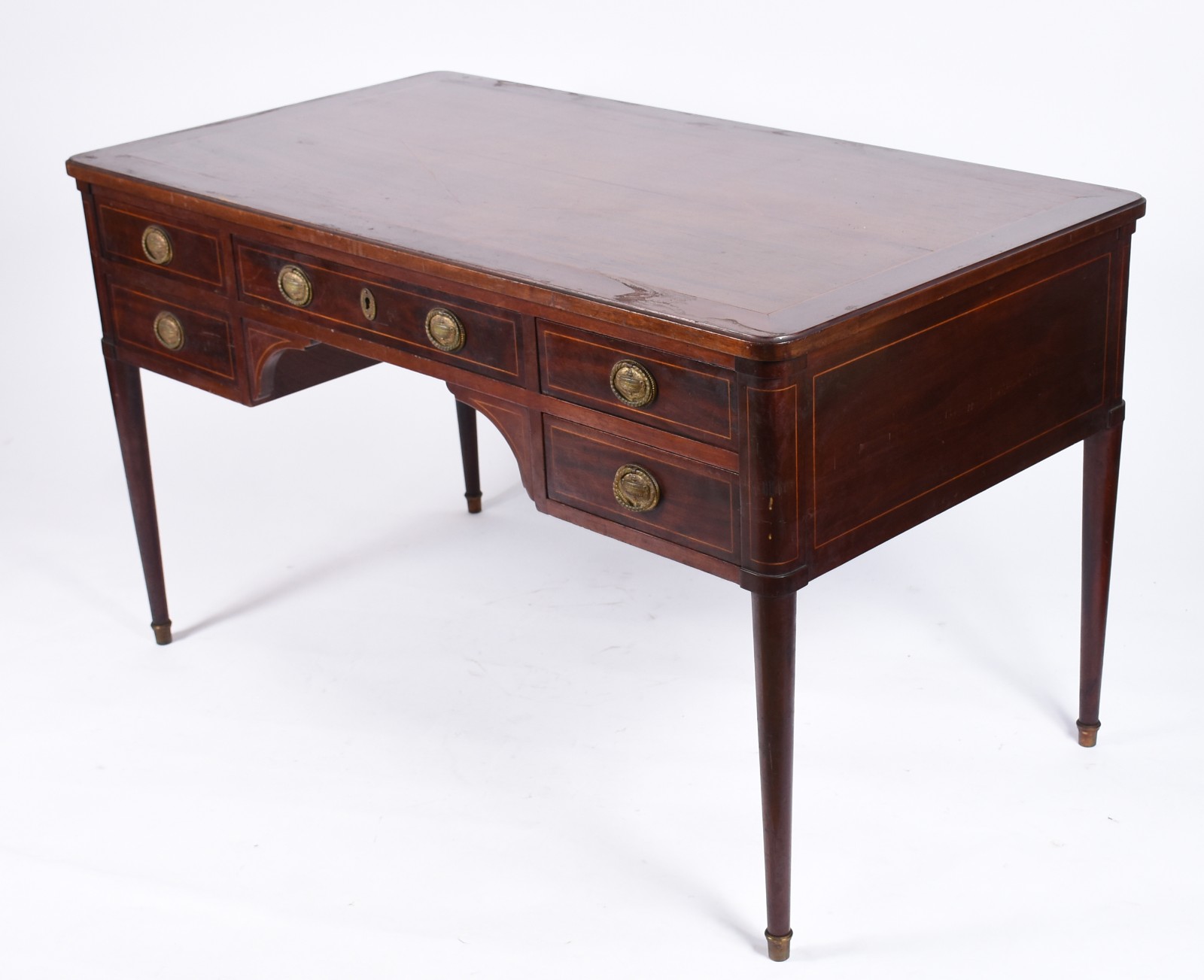 Mesa de escritório de madeira nobre estilo inglês com 5 gavetas... - foto 1 de 6