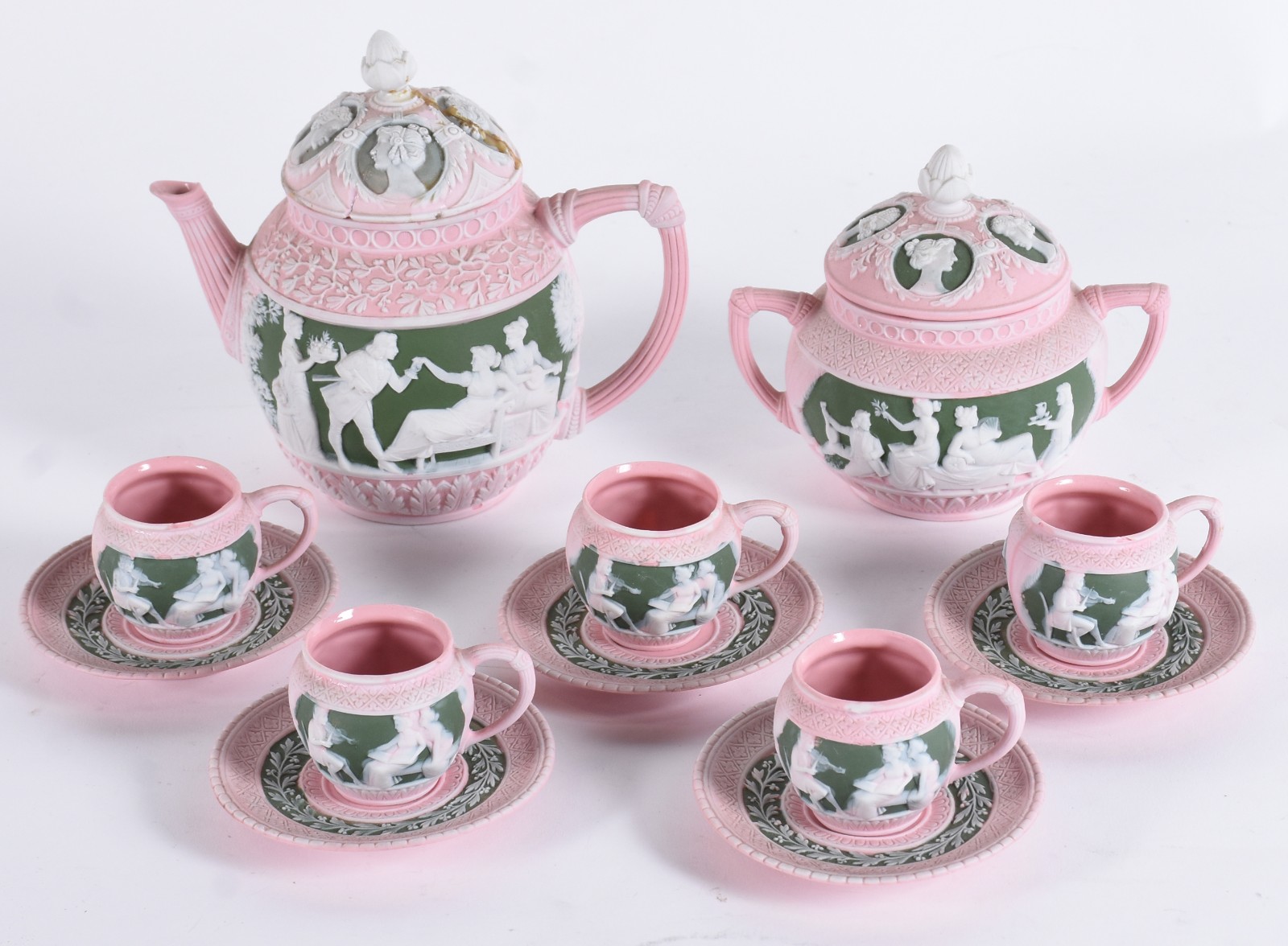 Serviço de café de porcelana Wedgood na cor rosa e verde composto de... - foto 1 de 6