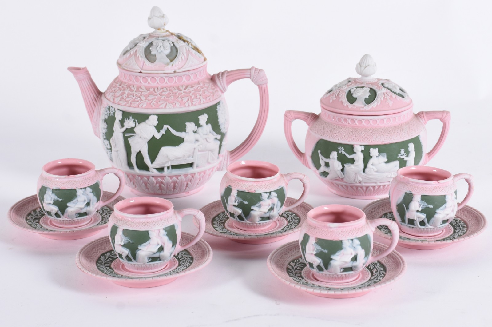 Serviço de café de porcelana Wedgood na cor rosa e verde composto de... - foto 2 de 6