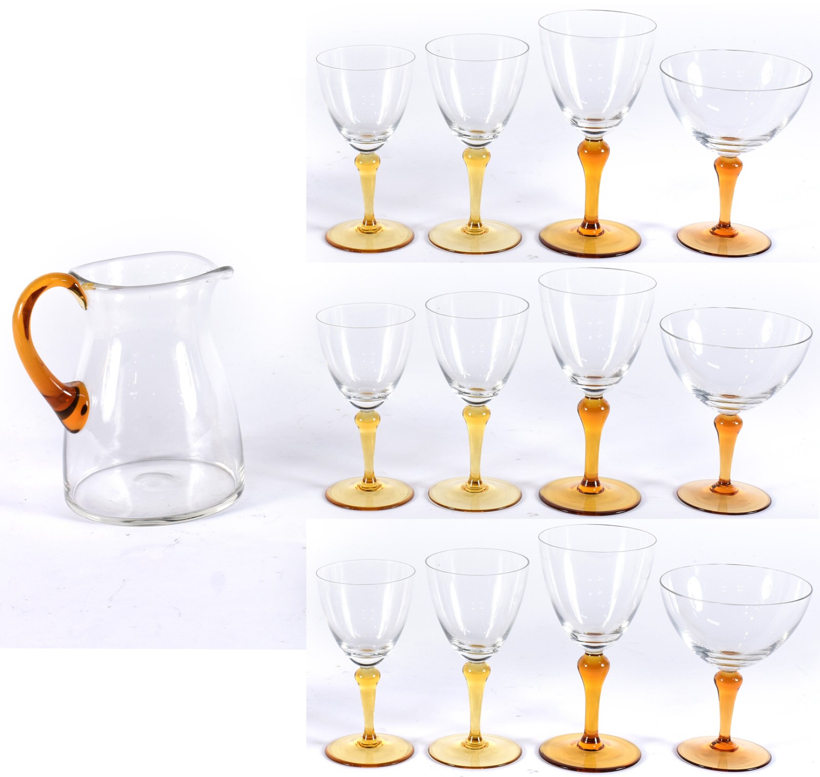 Serviço de cristal com pés altos na cor âmbar composto de: 12 cálices... - foto 1 de 3