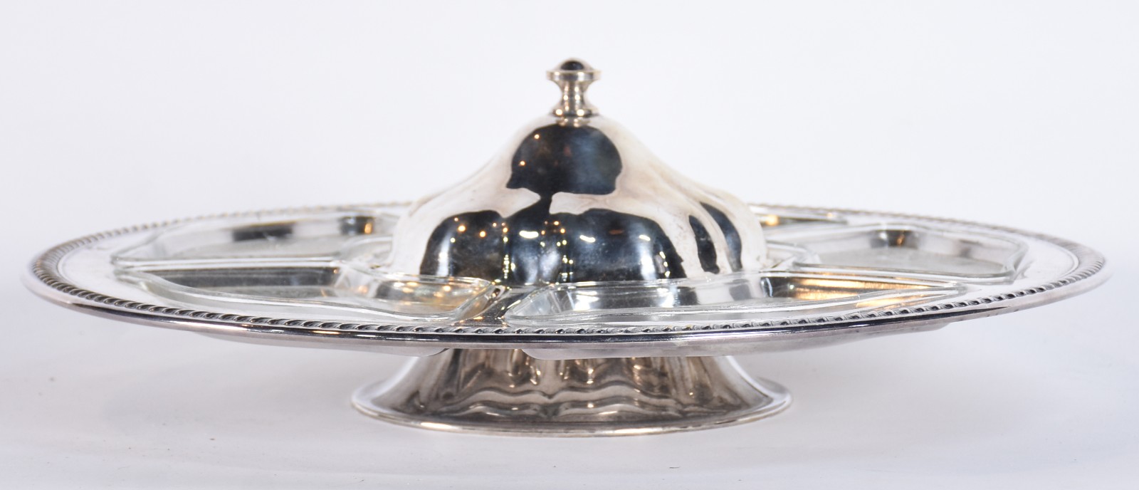 Porta petiscos de metal prateado com recipientes de cristal, (alguns... - foto 4 de 6