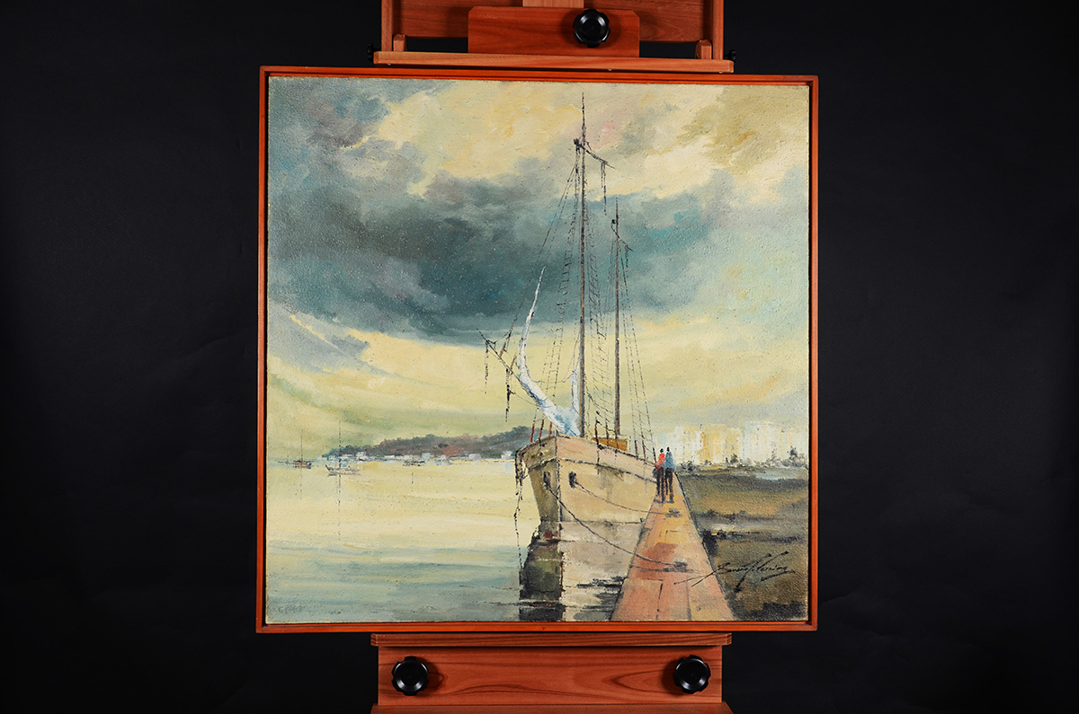 SANSÃO PEREIRA - Barco com paisagem ao fundo - OST - 1,00 X 1,00