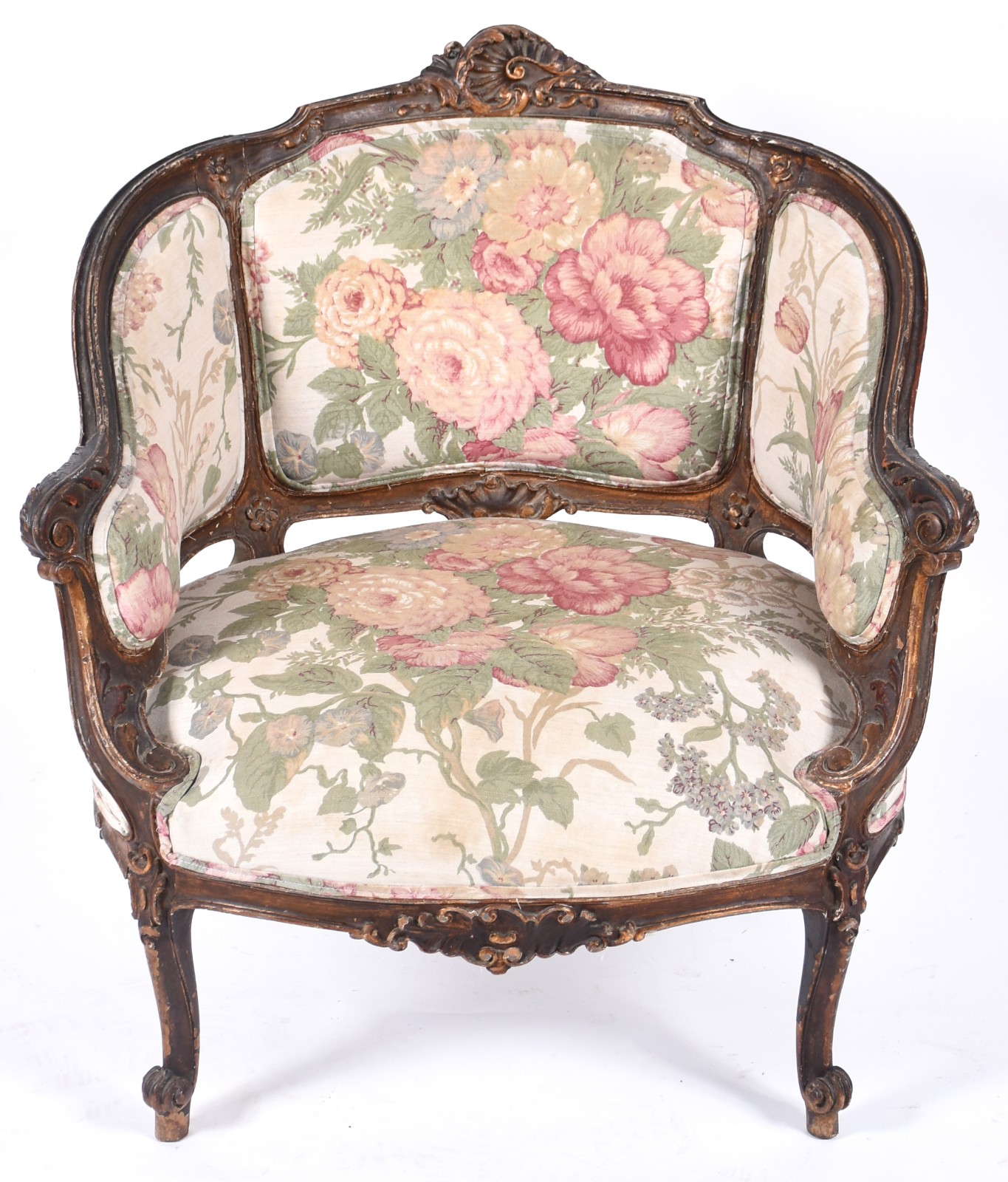 Poltrona de madeira nobre, estofamento forrado com tecido floral... - foto 2 de 4