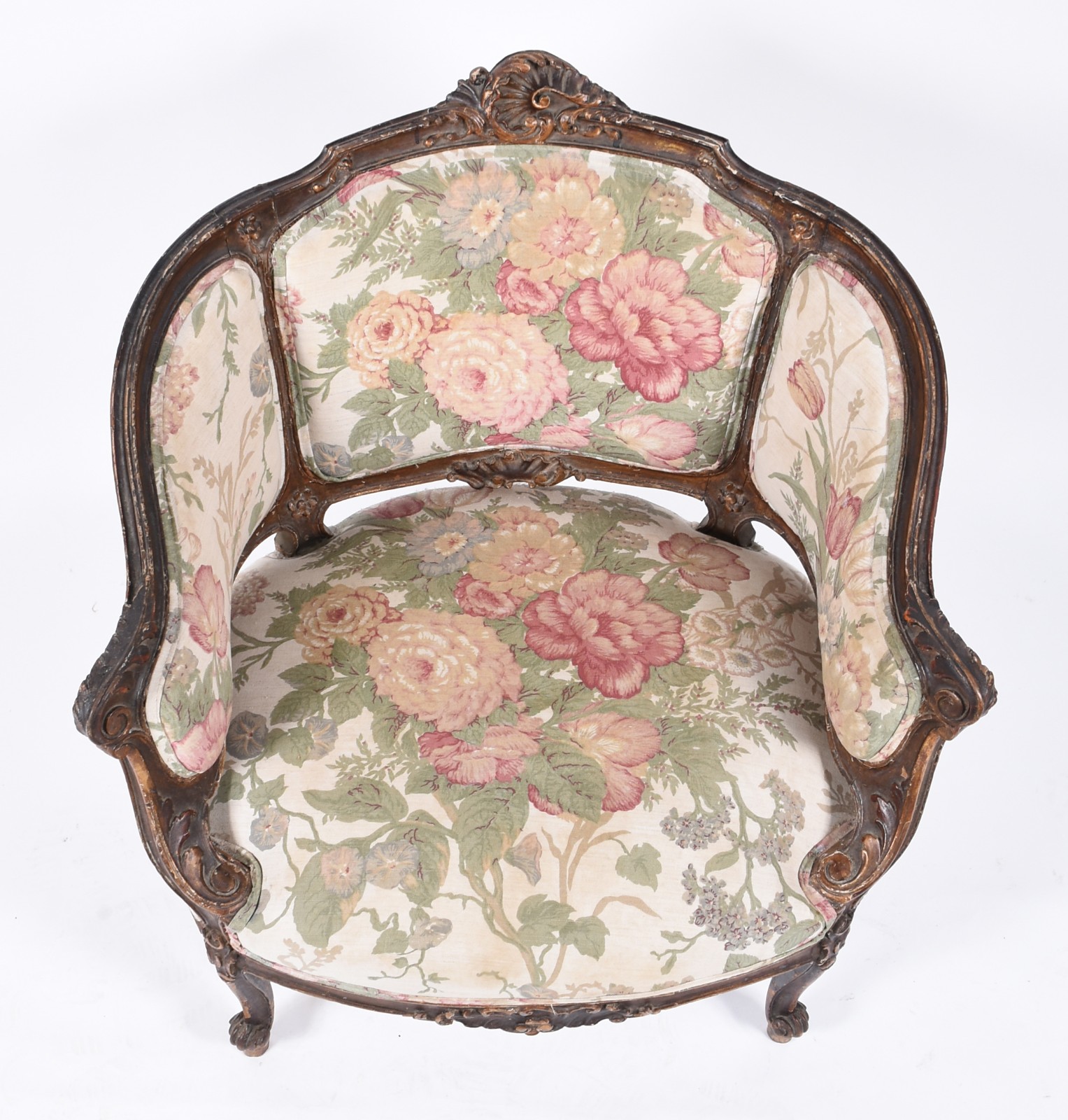 Poltrona de madeira nobre, estofamento forrado com tecido floral... - foto 3 de 4
