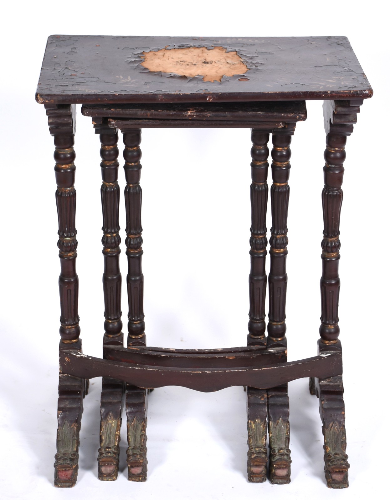 Mesa ninho oriental de madeira, pintura com desgastes, pernas... - foto 6 de 7