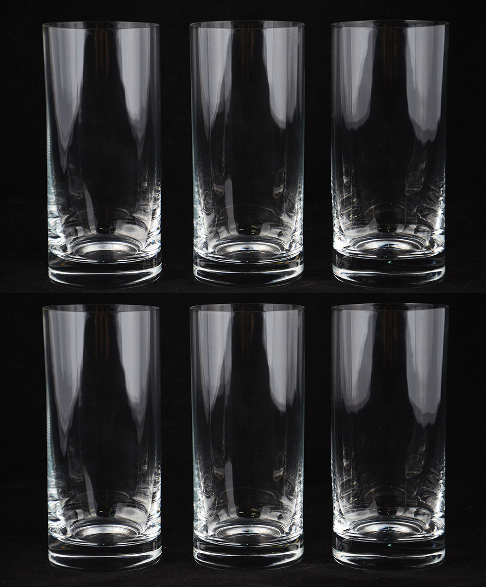 Seis copos longos de cristal da Bohemia.