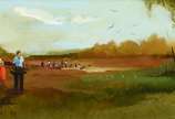 Francesco Brunocilla (1948), Paisagem com figuras - Óleo sobre tela. Datado 1991.