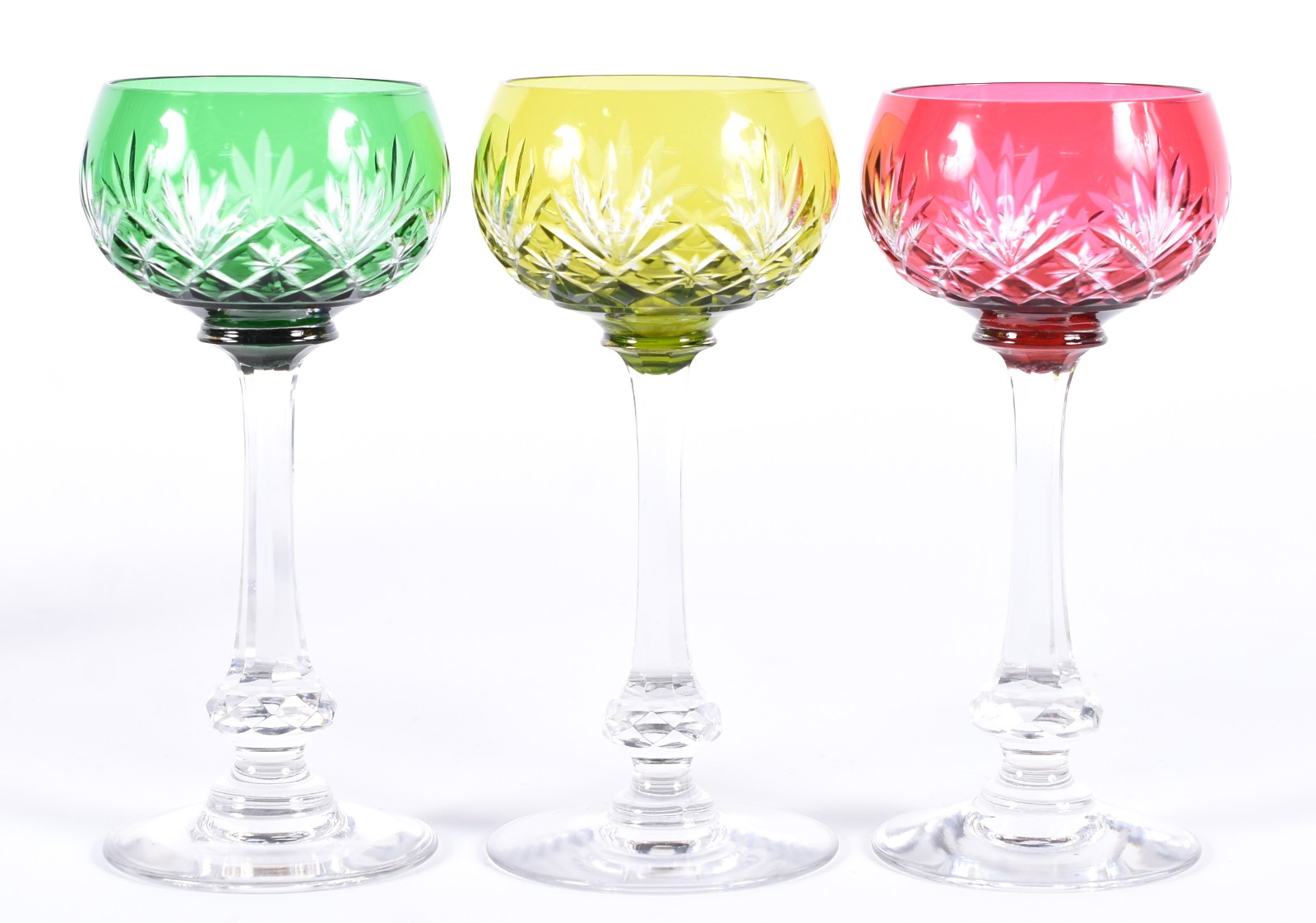 Três cálices para vinho de cristal double nas cores verde, amarelo e... - foto 1 de 2