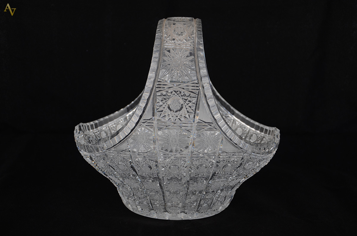 Cesta de cristal Theco lapidado, alt. 23 cm.