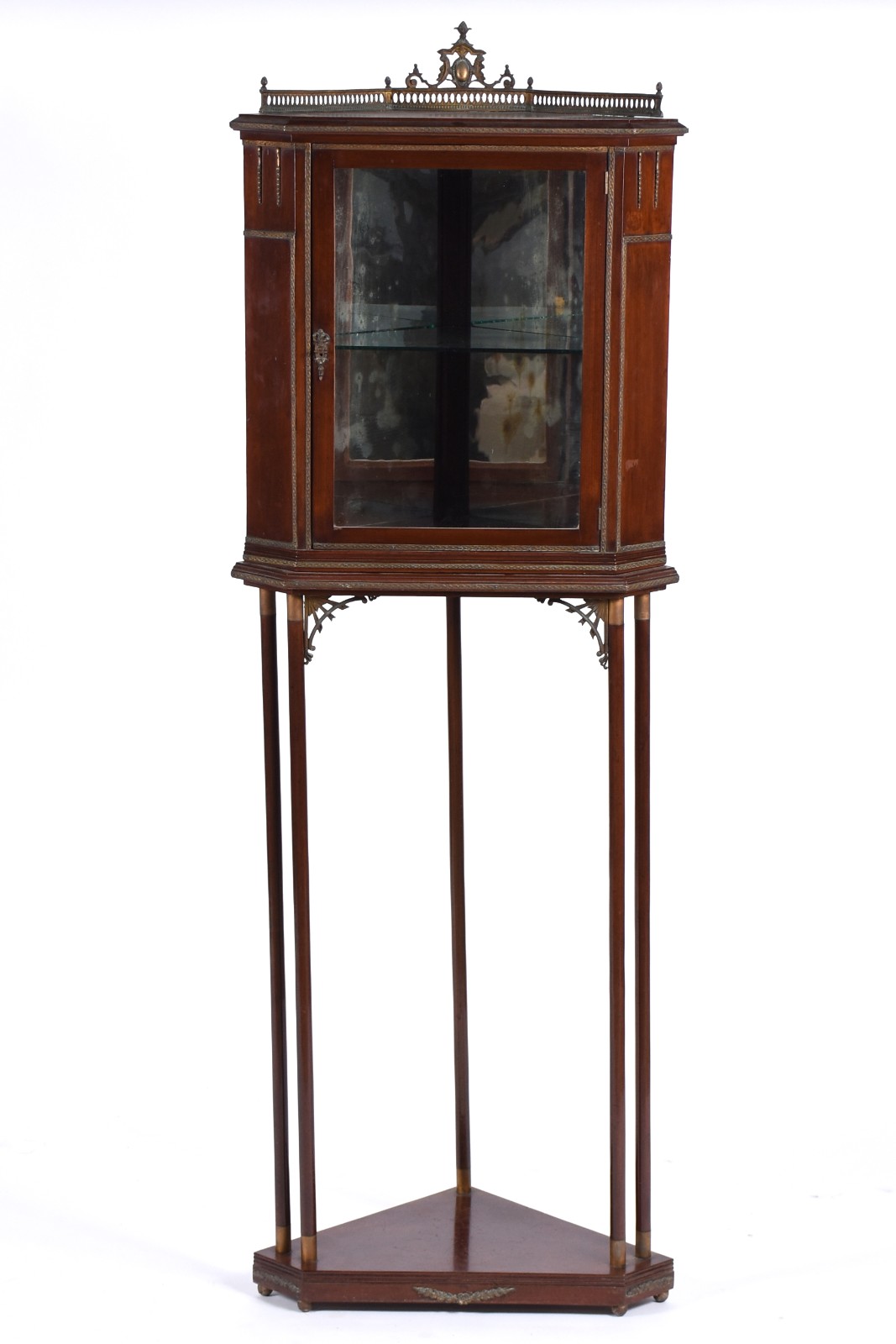 Vitrine de canto de madeira nobre, apoio em cinco "pernas" altas na... - foto 1 de 4