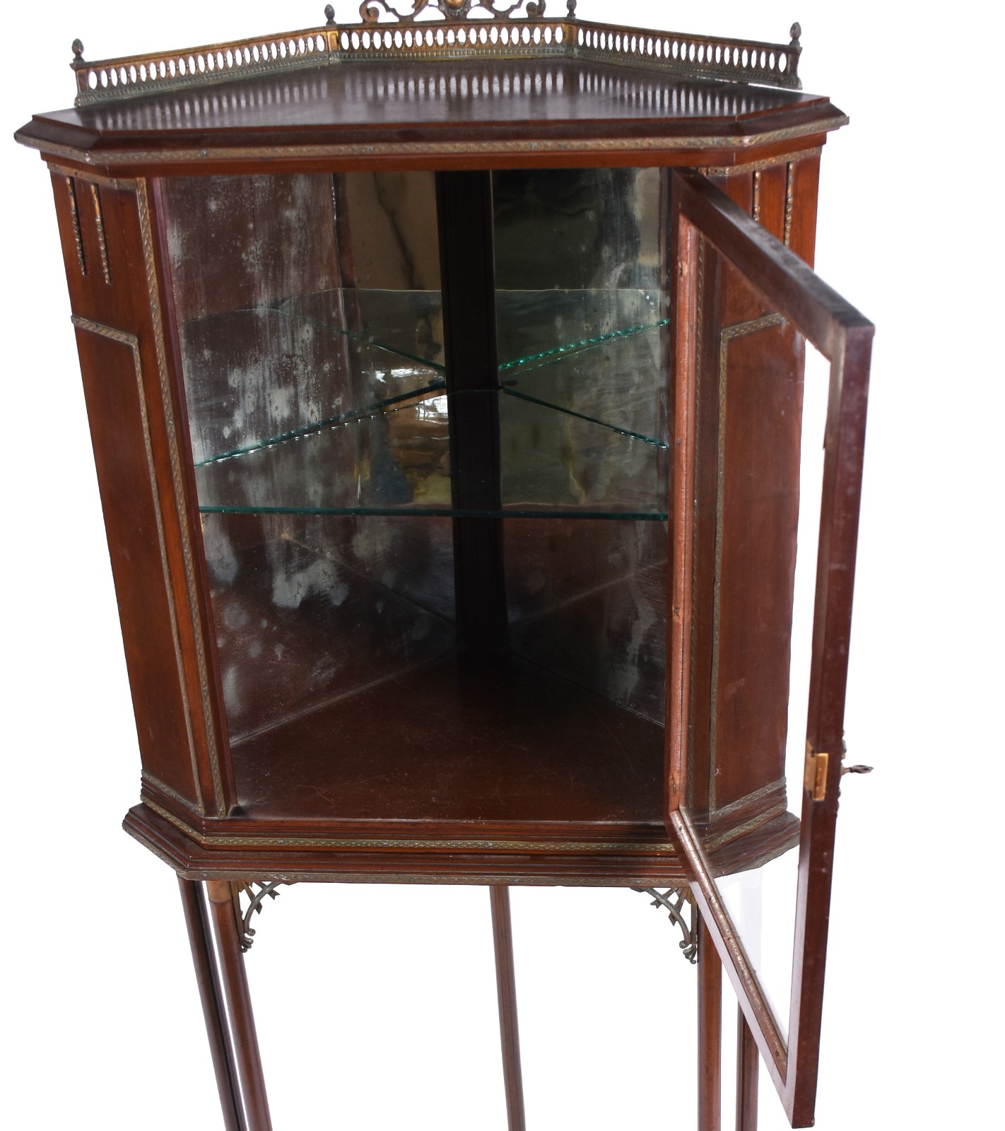 Vitrine de canto de madeira nobre, apoio em cinco "pernas" altas na... - foto 3 de 4