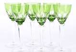 Conjunto com 6 cálices para vinho de cristal do... - Conjunto com 6 cálices para vinho de cristal doublé verde facetados.
