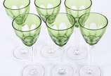 Conjunto com 6 cálices para vinho de cristal do... - Conjunto com 6 cálices para vinho de cristal doublé verde facetados.