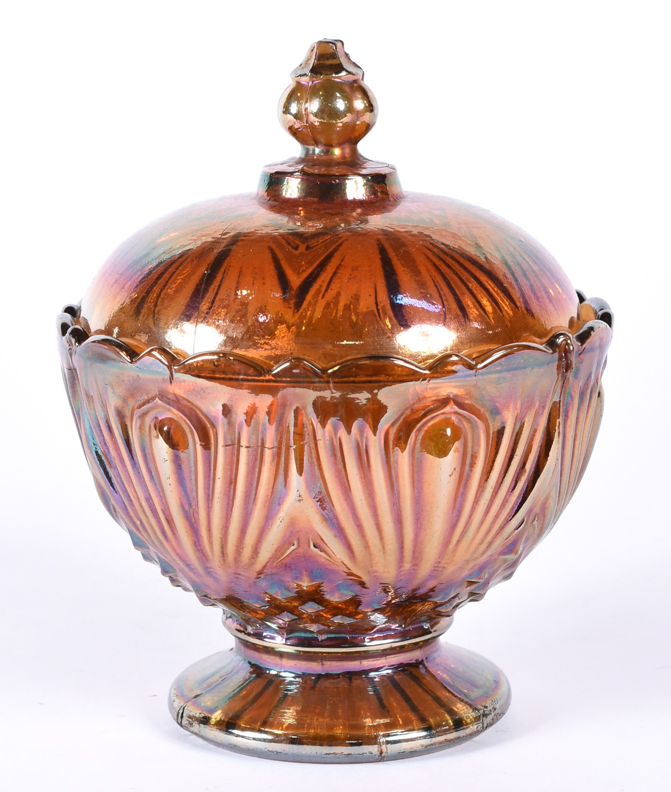 Compoteira de vidrão "Carnival Glass" feitio "gota". - foto 1 de 6
