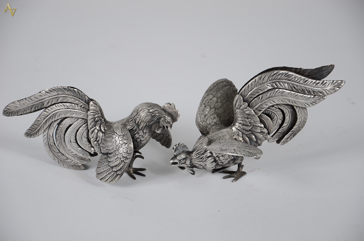 Par de Galos em prata peruana Sterling 925 mls, prateiro CAMUSSO... - foto 1 de 2