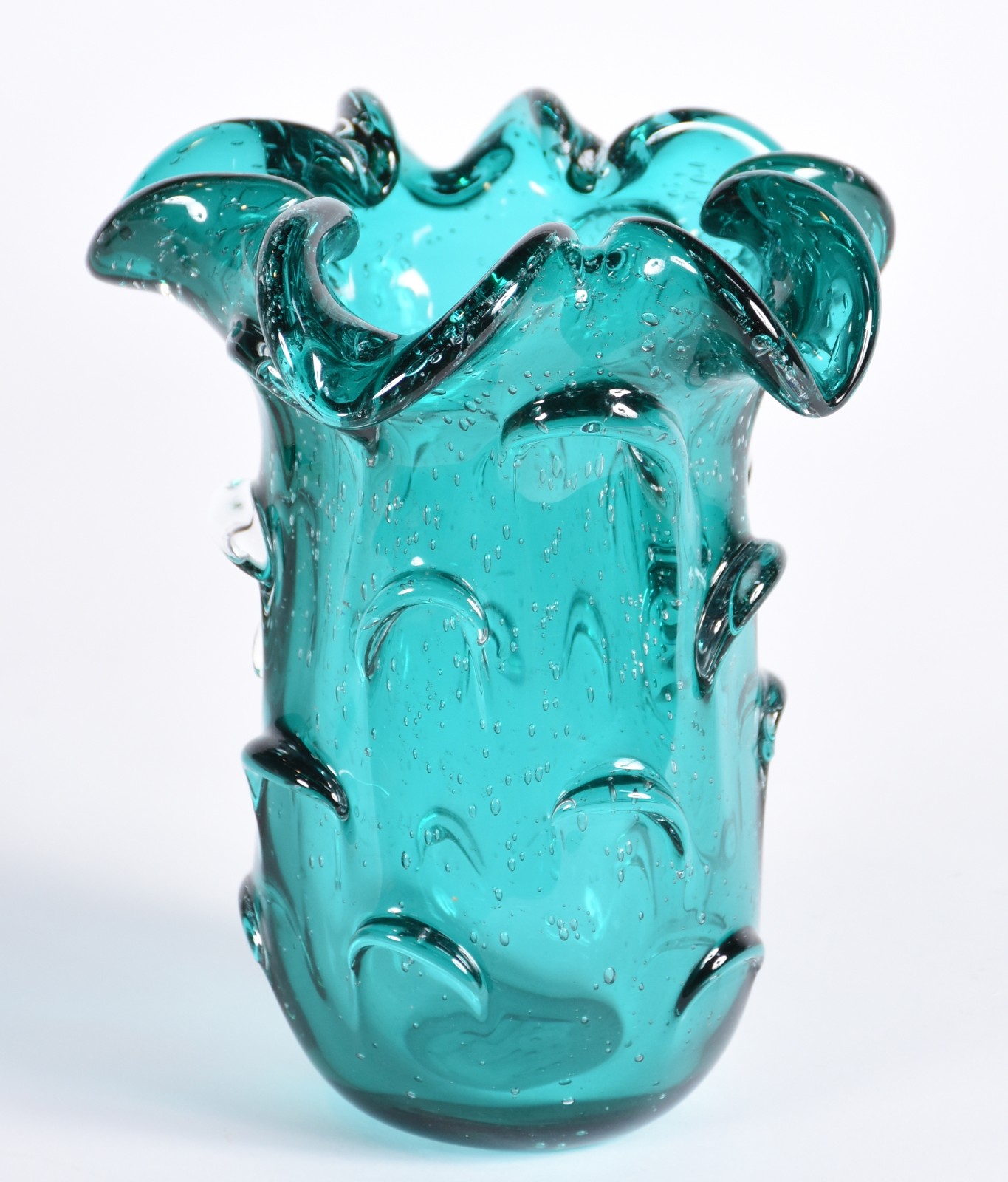 Vaso de vidro decorativo na cor azul com relevos. - foto 1 de 3