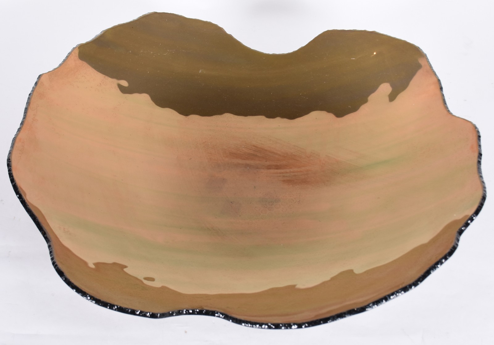 Grande centro de mesa de vidro decorativo fumê/dourado, borda em... - foto 2 de 5