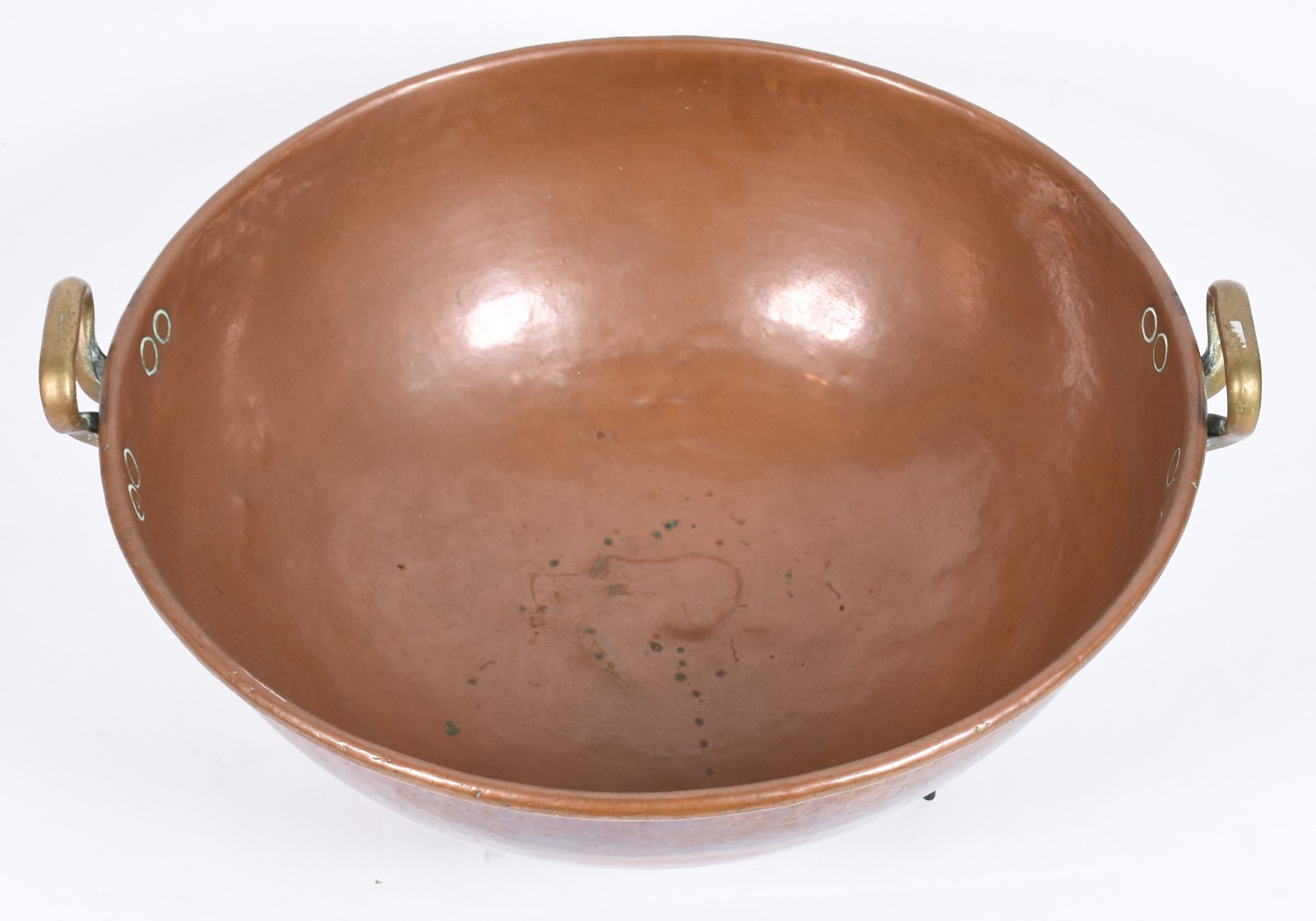 Grande e antigo tacho de cobre com alças de bronze. Acompanha suporte... - foto 3 de 4