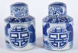 Par de potiches de porcelana chinesa azul e bra... - Par de potiches de porcelana chinesa azul e branca.