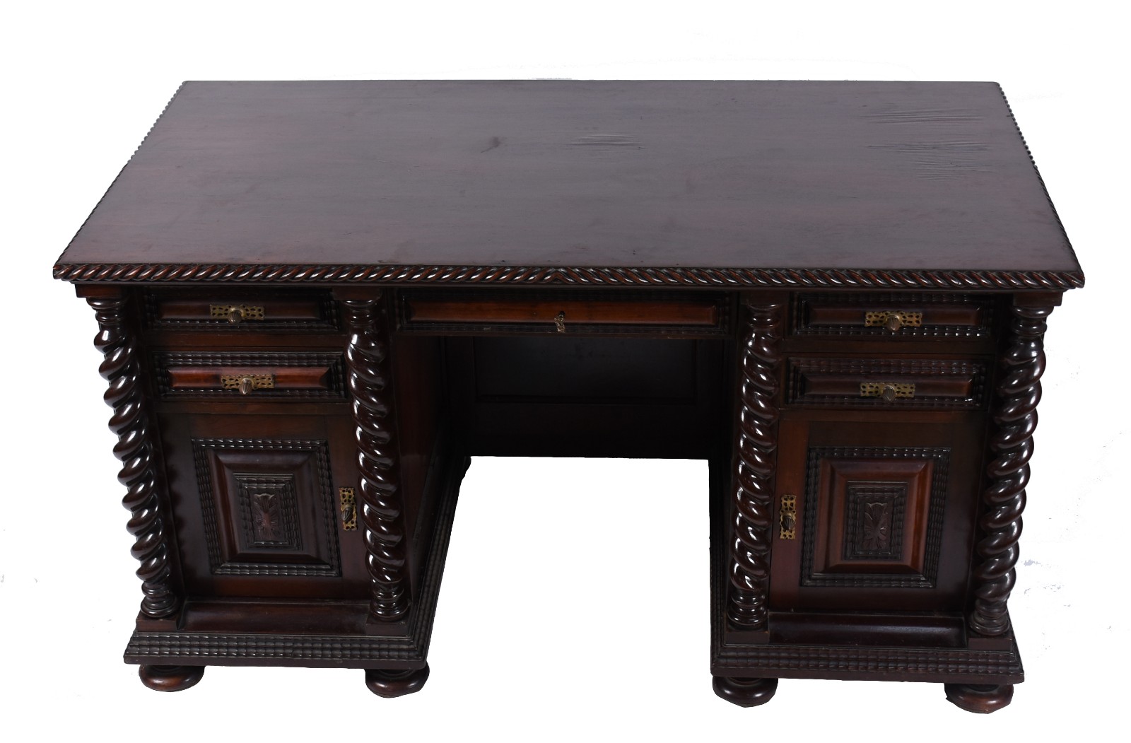 Mesa de escritório de madeira nobre, cantos em colunas torneadas... - foto 3 de 9