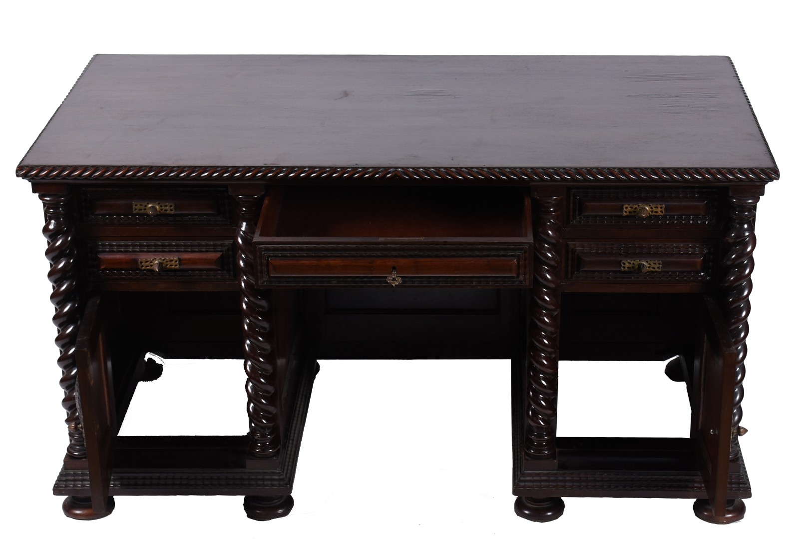 Mesa de escritório de madeira nobre, cantos em colunas torneadas... - foto 4 de 9