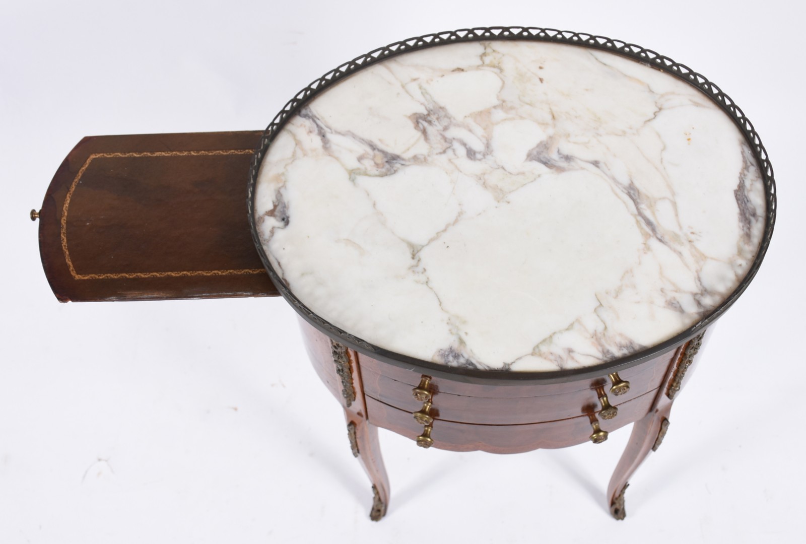 Mesa de madeira nobre estilo frances, 3 gavetas, feitio oval e... - foto 5 de 7