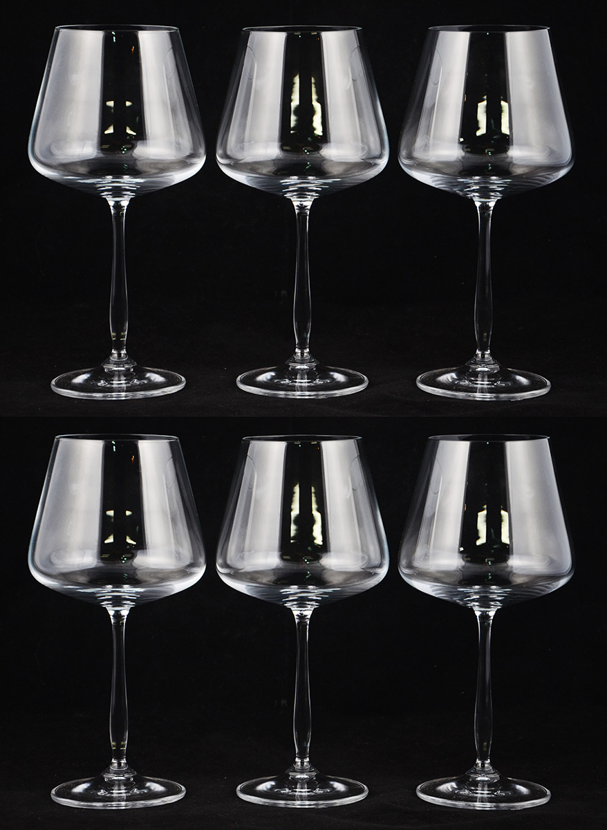Seis cálices de cristal da Bohemia para vinho Burgundy, 570 ml.