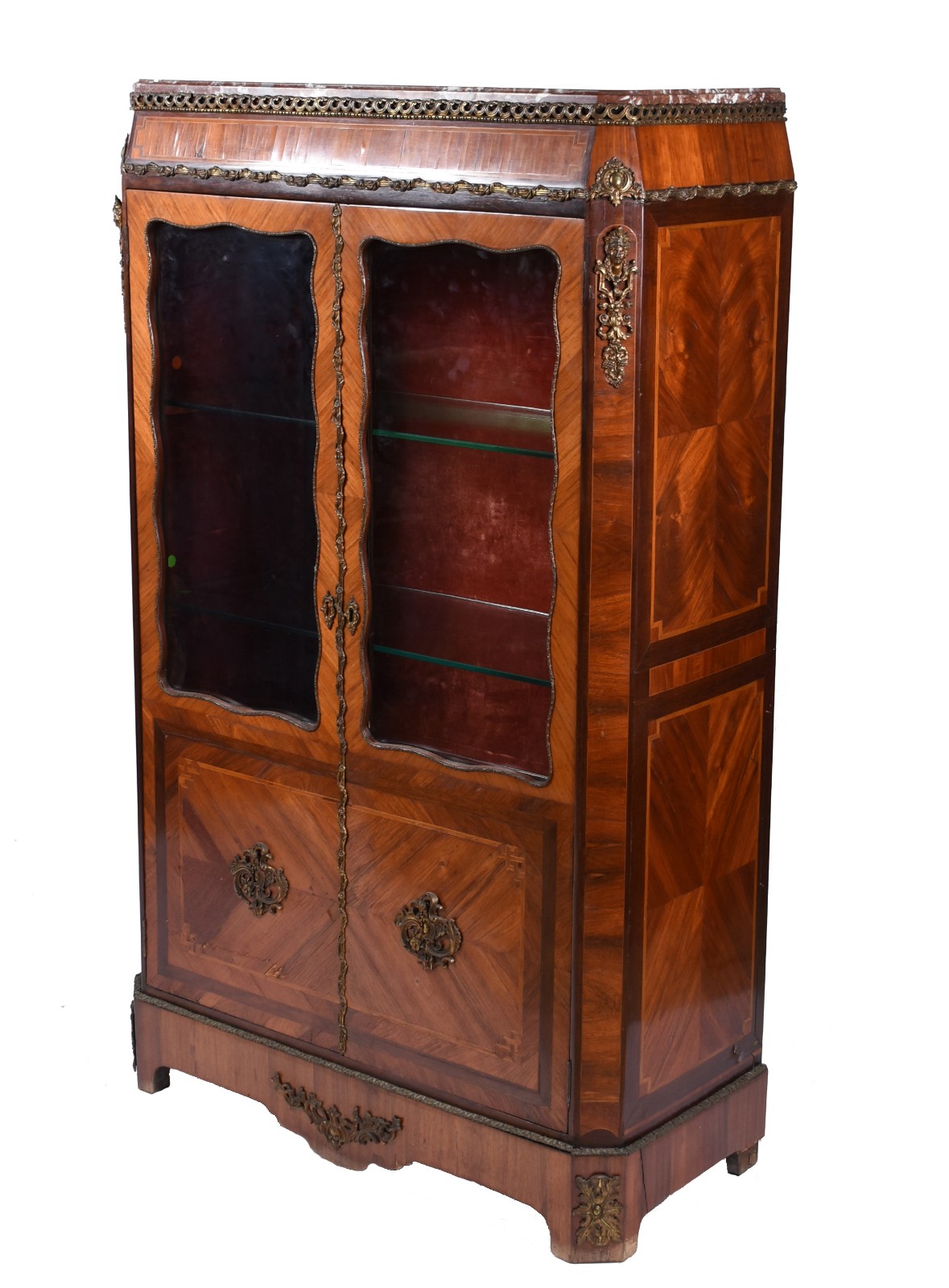 Vitrine francesa de madeira nobre, duas portas de vidro, guarnições... - foto 1 de 6
