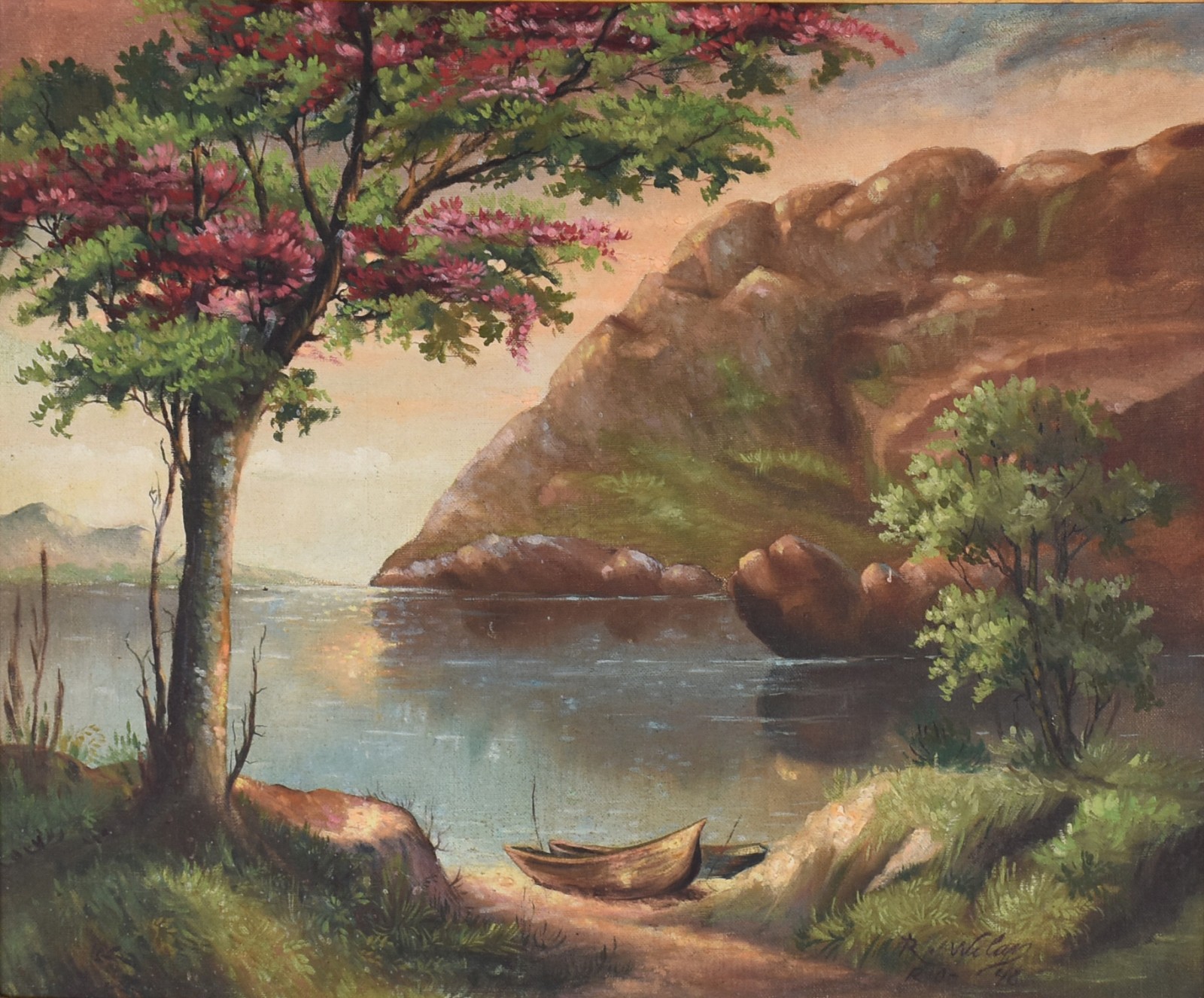 Paisagem com árvore e lago com barcos - foto 1 de 5