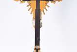 Crucifixo com figura de Cristo de madeira polic... - Crucifixo com figura de Cristo de madeira policromada,  guarnição e placa de prata e coroa de metal, realces dourados século XIX.