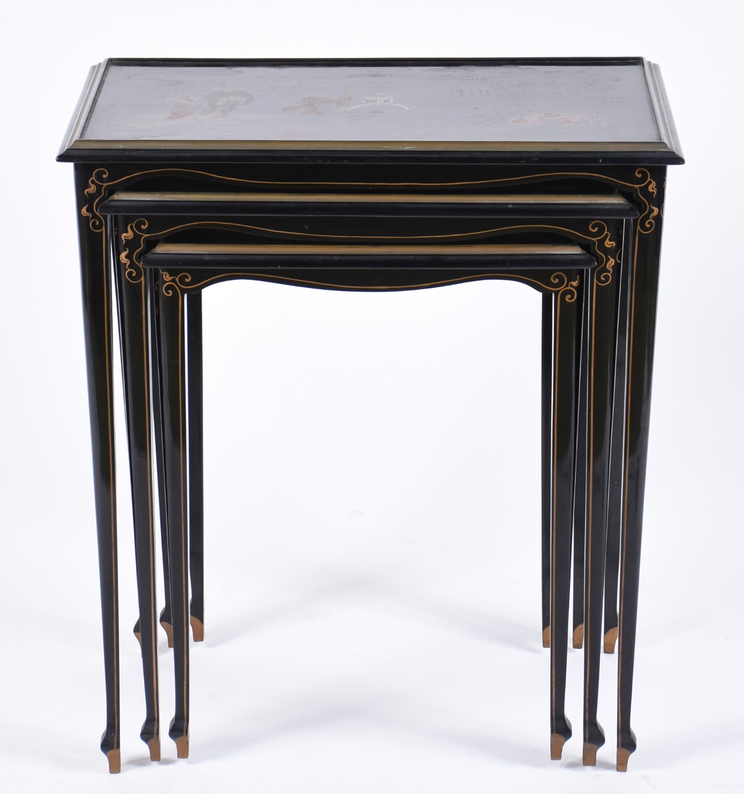 Mesa ninho de madeira com lacca negra decoradas nos tampos com cenas... - foto 4 de 5