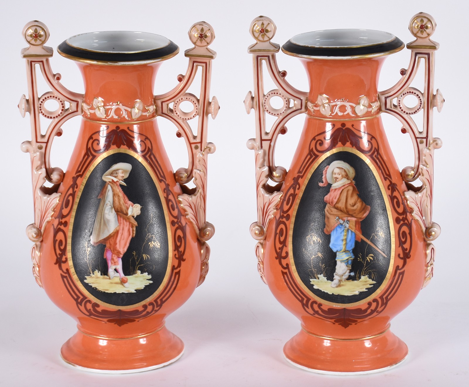 Par de grandes vasos de porcelana francesa Velho Paris, fundo rouge... - foto 1 de 7