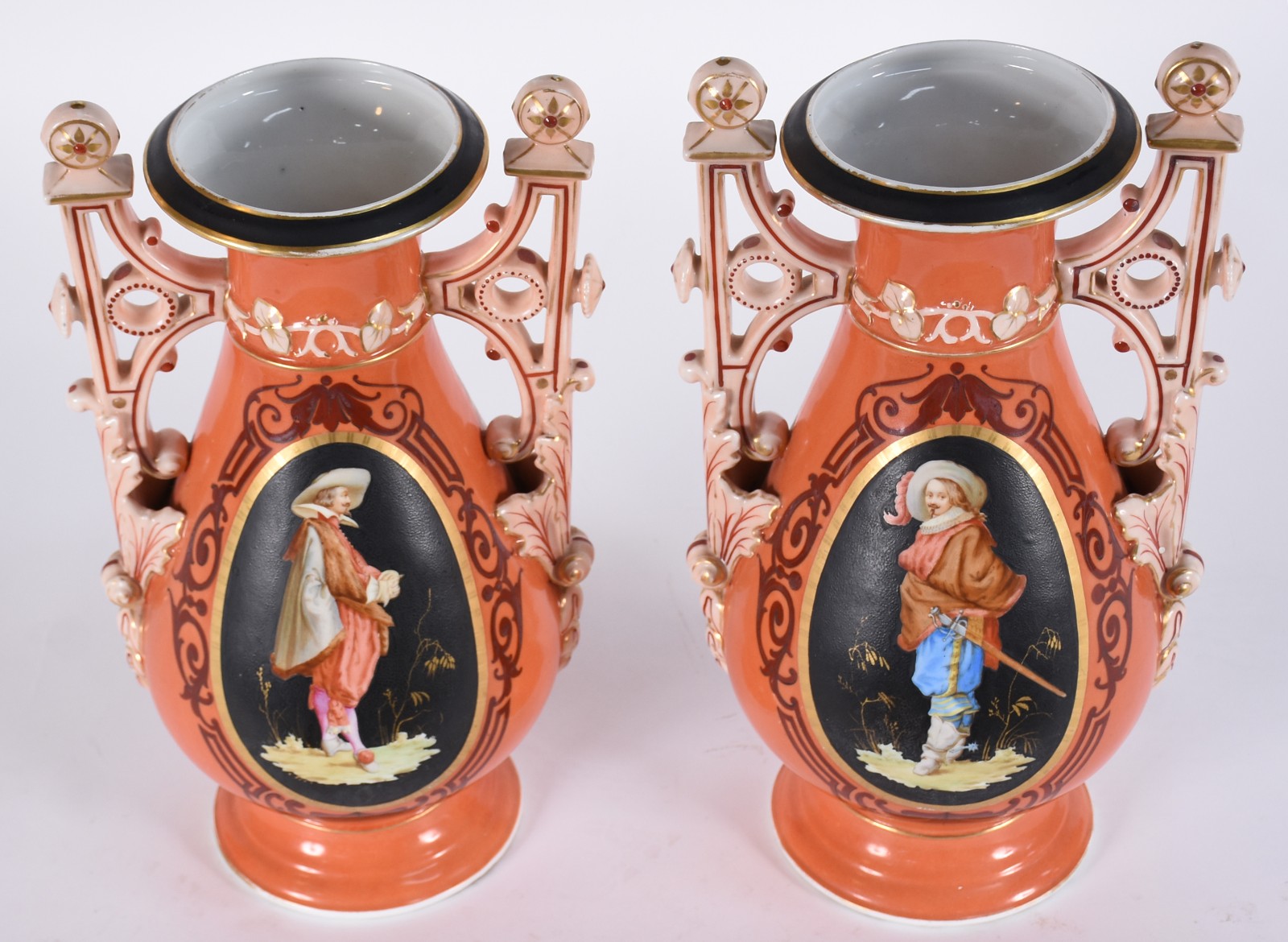 Par de grandes vasos de porcelana francesa Velho Paris, fundo rouge... - foto 2 de 7