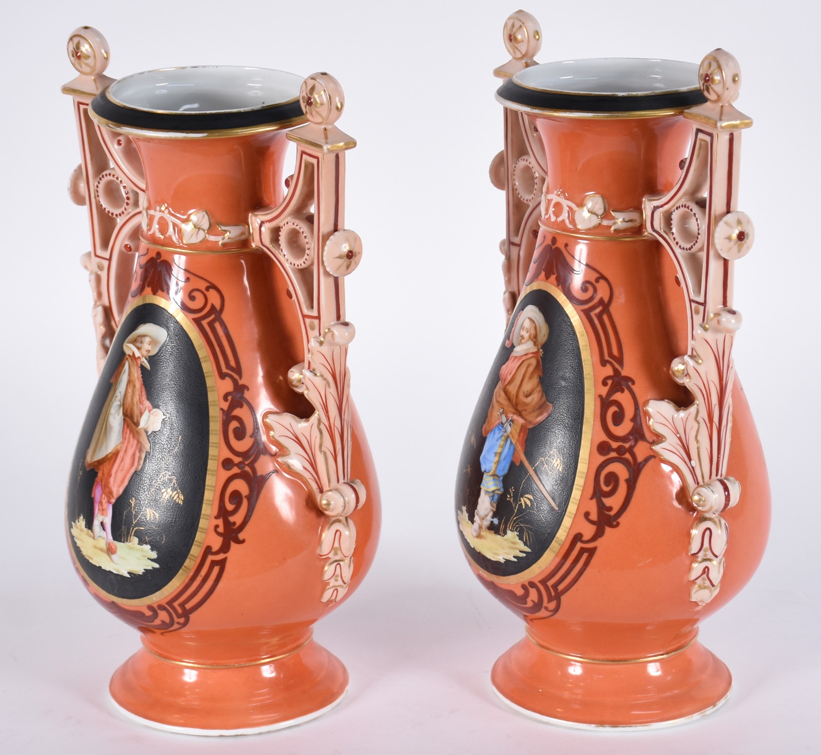 Par de grandes vasos de porcelana francesa Velho Paris, fundo rouge... - foto 3 de 7