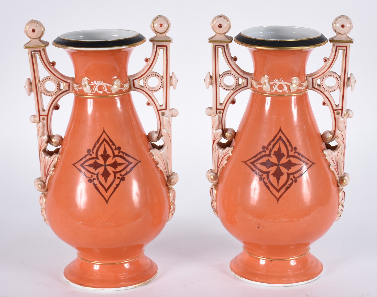 Par de grandes vasos de porcelana francesa Velho Paris, fundo rouge... - foto 4 de 7