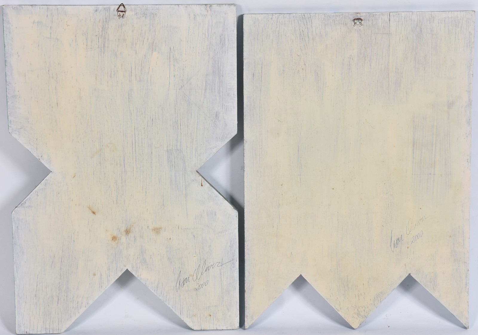 Duas placas de madeira com colagem e pintura - datado 2000. - foto 3 de 5