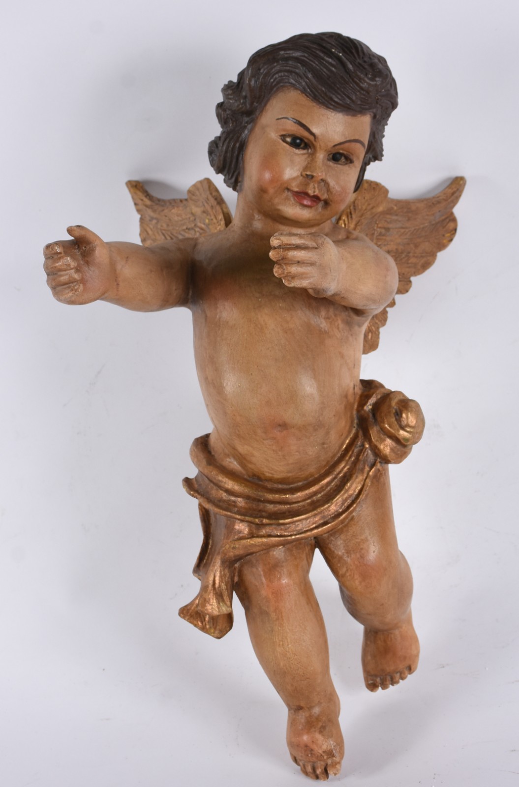 Escultura de madeira entalhada e policromada representando Anjo. - foto 1 de 5