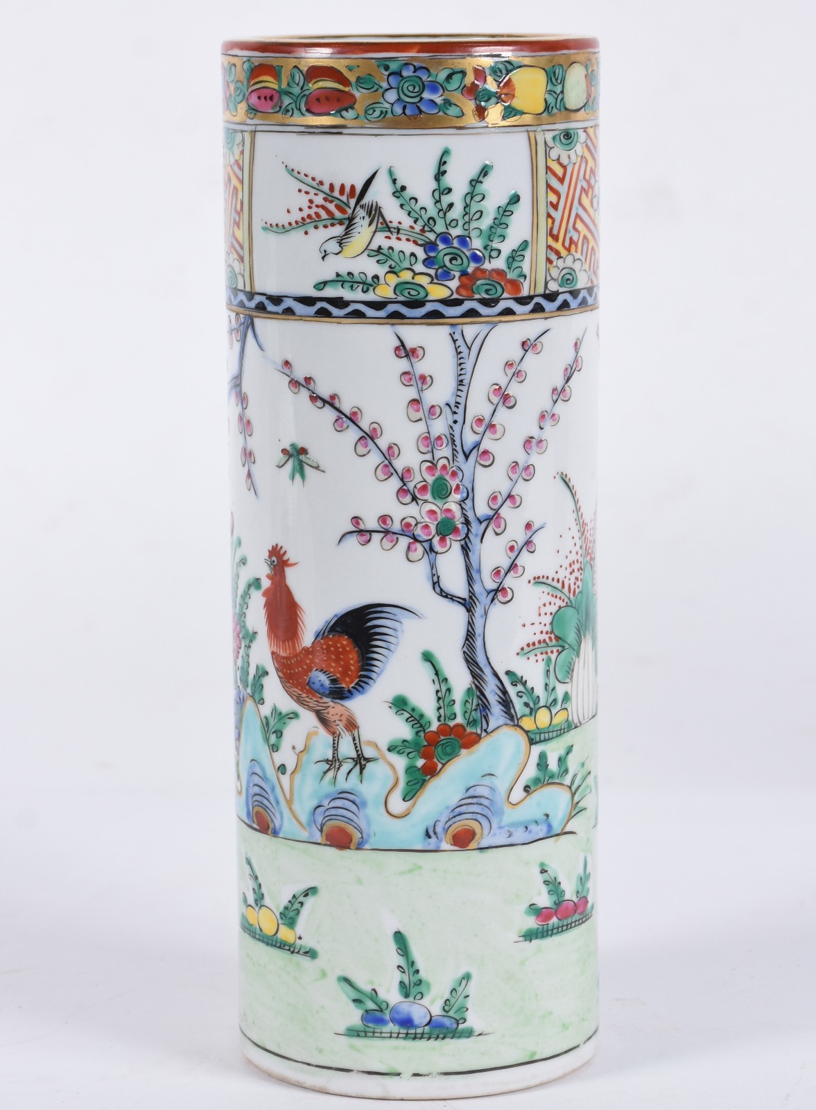 Antigo vaso de porcelana chinesa decorado com galos em policromia... - foto 3 de 5