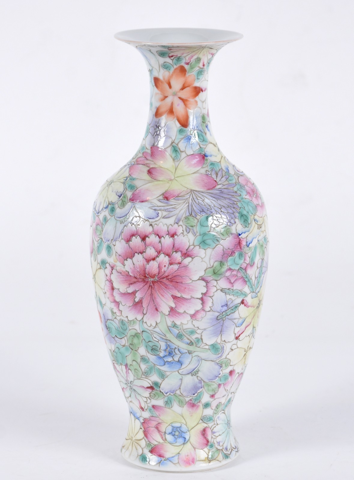 Vaso de porcelana oriental com flores em policromia. - foto 1 de 6